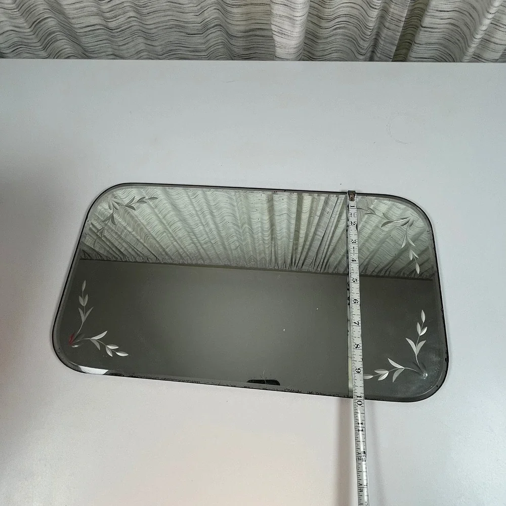 Mirror Vanity Tray Silver 18x10 Etched Floral Beveled VTG MCM